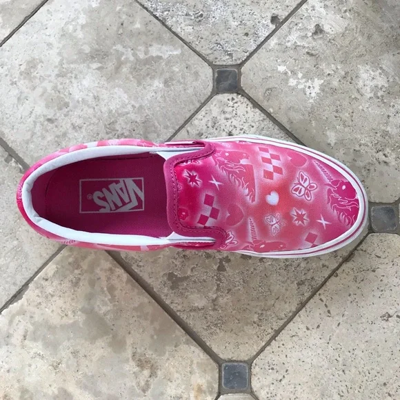 VANS Pink White Tie-Dye Slip-On Slide Tennis Shoes (Unisex) - Picture 3 of 10